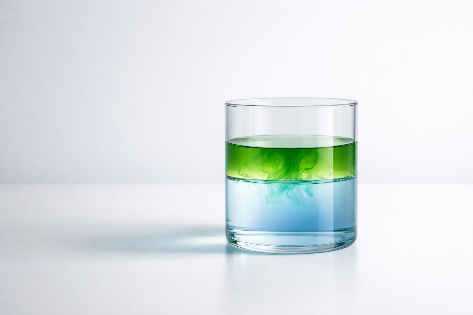 Two liquids in a glass as a metaphor for a central system for PPWR compliance and green claims